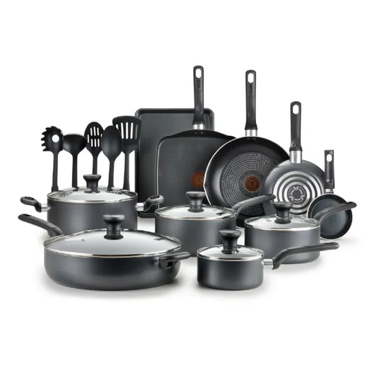 T-fal 20 Piece Set, Easy Care Nonstick Cookware, Dishwasher Safe Cookware Sets Pots and Pans  Nonstick Kitchen Cookware Set