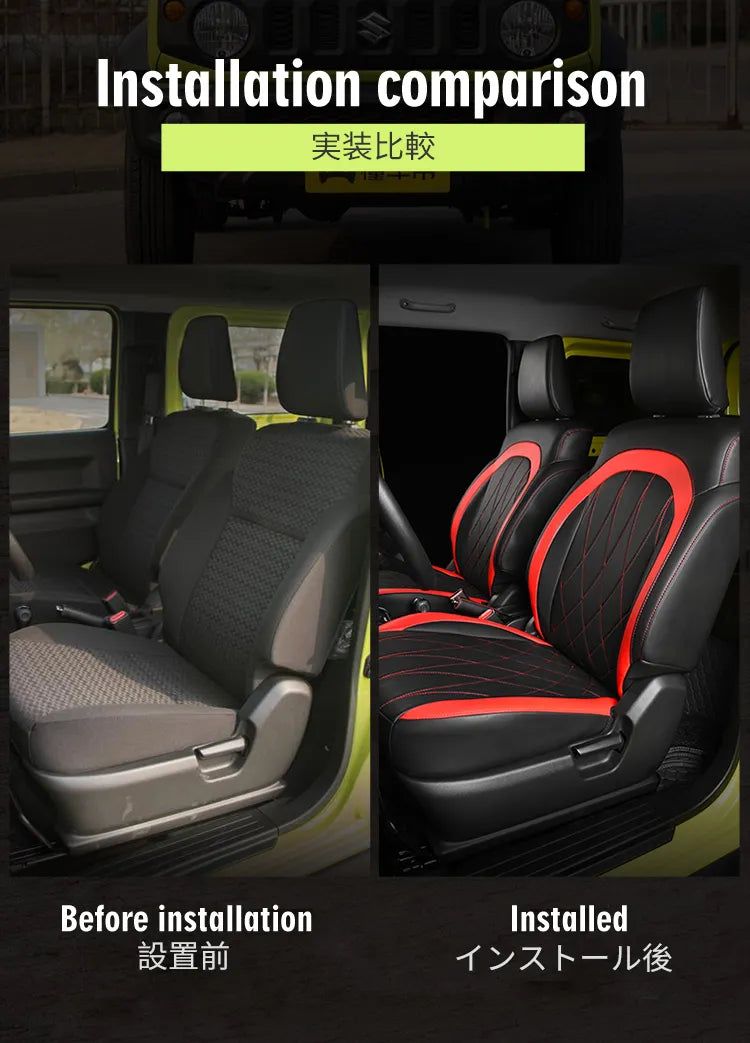 Funda de asiento de coche negra compatible con Suzuki Jimny JB64 JB74 2019 2020 2021 2022 cojín interior de coche accesorios de cuero a prueba de agua