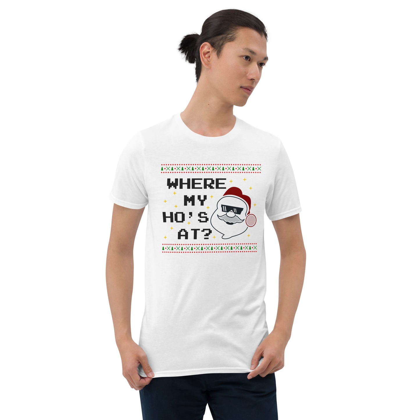 Camiseta de Navidad: Papá Noel donde están mis hos (blanco)