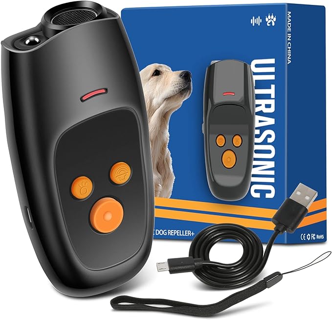 Dispositif de contrôle des aboiements pour chiens avec mode d'entraînement par ultrasons et fonction d'éclairage LED, approche humaine, arrête d'aboyer, saute, comportement gênant